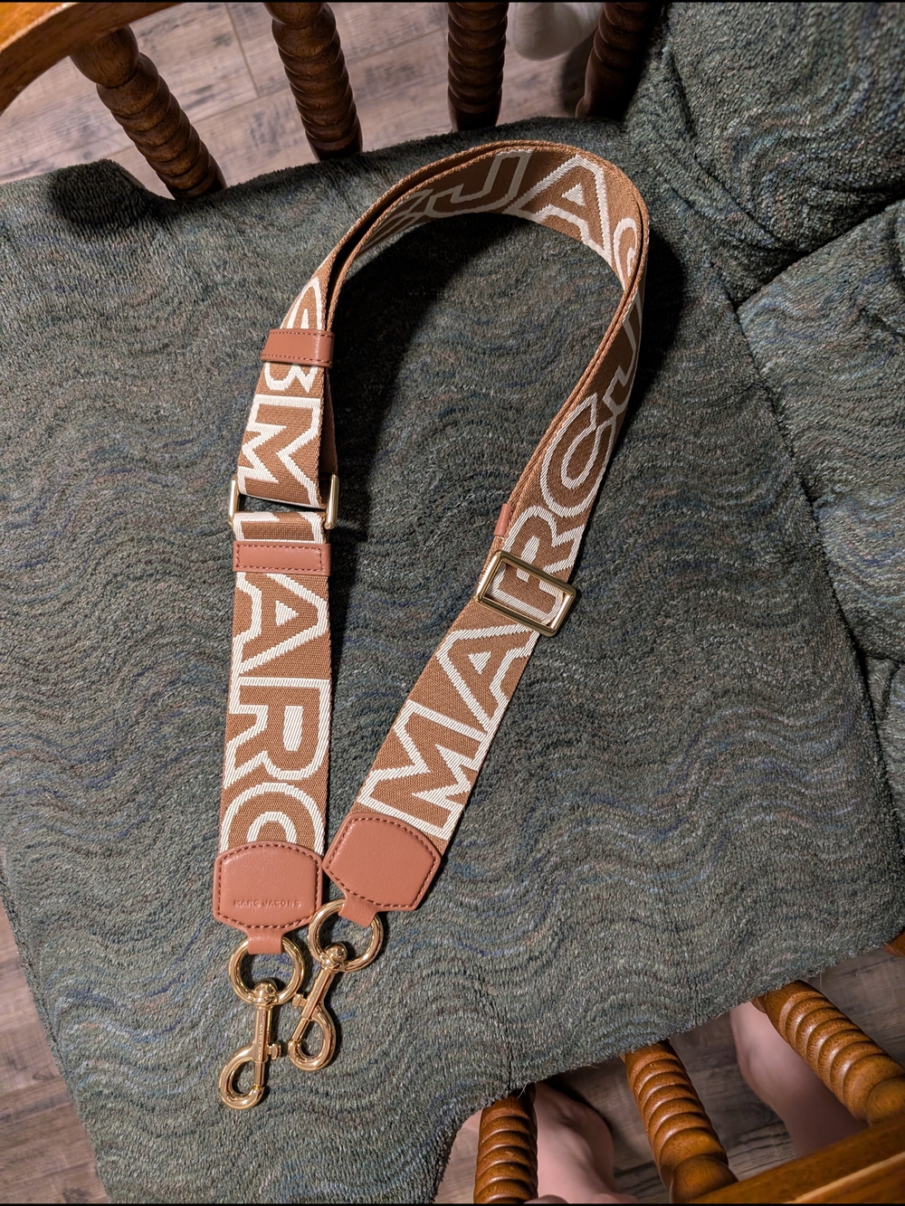 Marc Jacobs Tan and Off-White Logo Webbing Strap with Gold Hardware